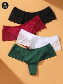 VKME 4 pezzi Slip con pizzo in stile romantico francese, a vita bassa