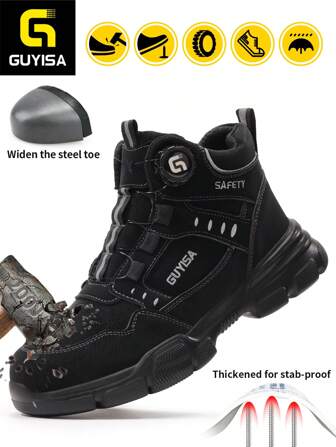 GUYISA Veiligheidsschoenen voor heren, waterdicht, stalen neus, anti-kneuzing, anti-lek, gekleurde slimme gesp, lichtgewicht 4-seizoenen hoge veterschoenen voor buitenwerk