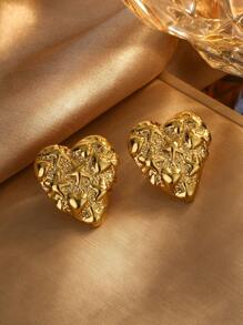 1 paire de boucles d'oreilles cloutées en acier inoxydable texturé en forme de cœur et d'étoile, convenant pour le port quotidien des femmes