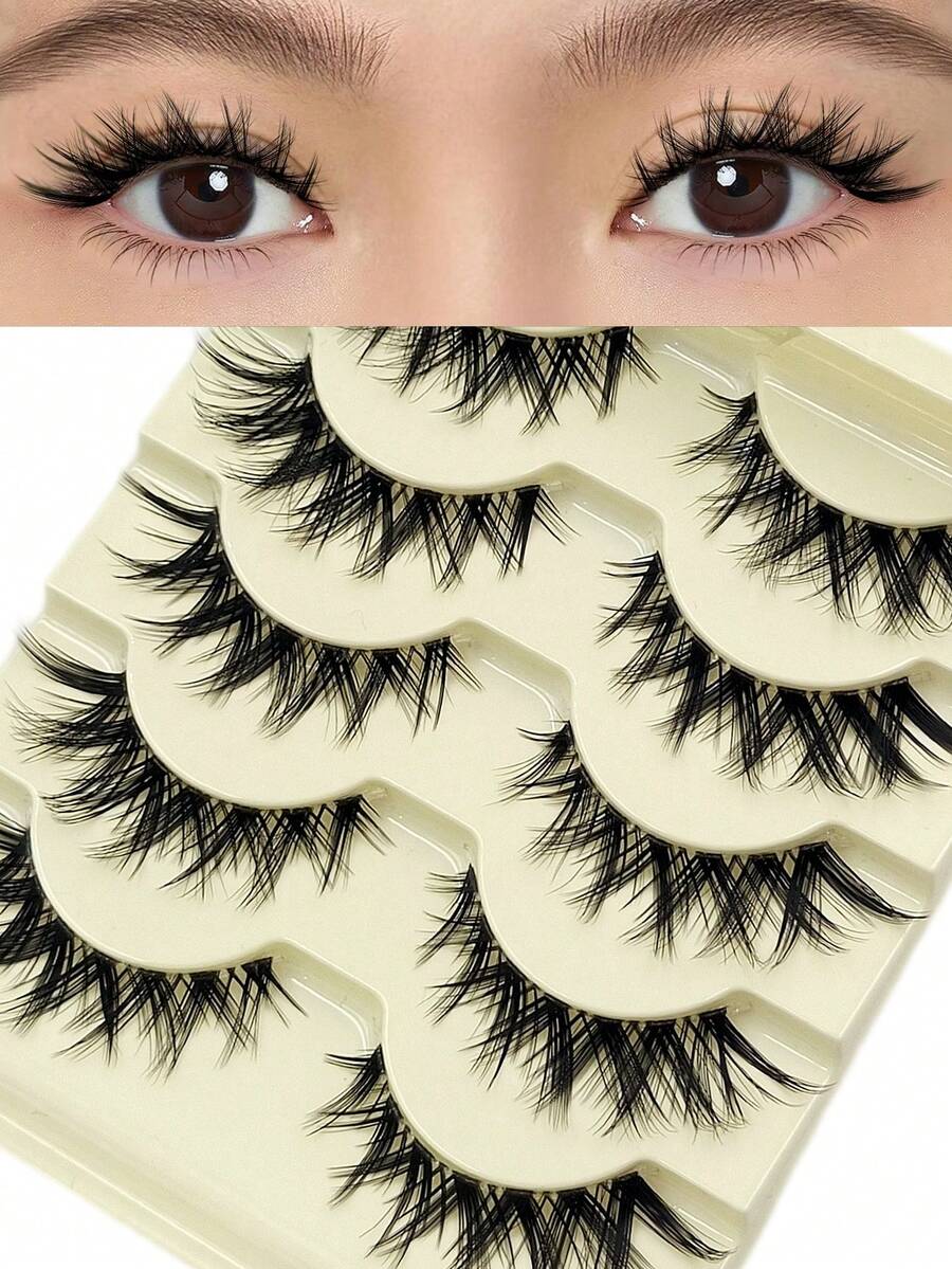 Asiteo 5 Pairs Manga Lashes,Natural Eye Tail Elongation Fluffy And Crossed Style,With Clear Band Reusable Extension Makeup False Lashes - Spiky Manga Lashes - View 1