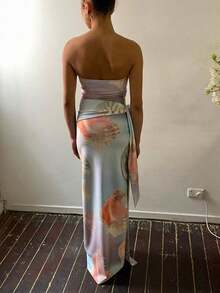 Women Y2k Strapless Tube Dress Bodycon Maxi Dress Solid Color/Floral Print Tie Up Waist Sexy Long Dress For Cocktail Dress Beach Party Summer Vacation Dresses Streetwear - 彩色 - 查看 7