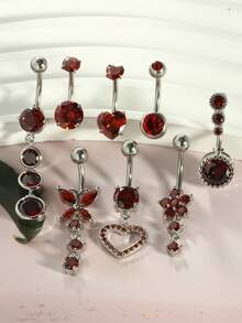 1 件吊坠肚脐环红色肚脐穿孔饰品蝴蝶心形花朵肚脐穿孔吊坠女士 14G 夏季海滩饰品 - Belly button ring - 查看 5
