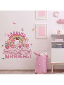 1 件故事书儿童房墙贴 - 童话书主题可移除儿童房装饰，卡通城堡龙教育墙贴适用于游戏室家居装饰