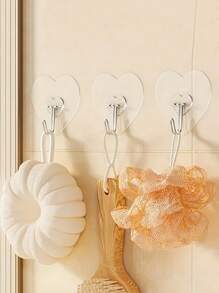 50pcs Strong Adhesive Clear Wall Hooks - Casual Style, Easy To Install, No Drilling Required, Plastic Heart Shaped Utility Hooks For Kitchen And Bathroom, Wall Mounted Storage Organizer Bathroom Organizer Bathroom Decor Fall Decor Back To School