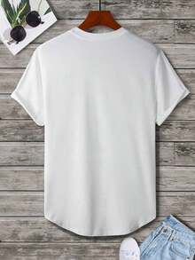 Manfinity Homme Hombres Camiseta con estampado de letra - Blanco - Ver 2