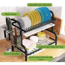 Stainless Steel Dish Drainer With Dish Rack And Modular Cutlery Holder, Black - màu đen - Xem 4