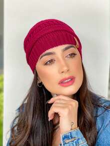 Unisex Striped Beanie Hat Other Fabric - 紅木色 - 查看 2