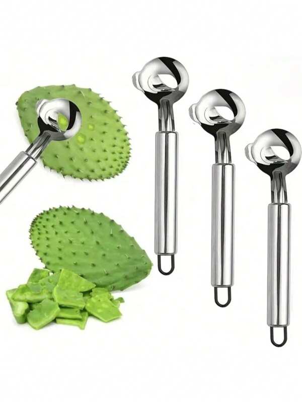 Conjunto de descascadores de cactos 2/1 peças - Descascador de frutas e vegetais de aço inoxidável, colher para descascar melão e removedor de sementes - Utensílios de cozinha fáceis de usar para casa e restaurante