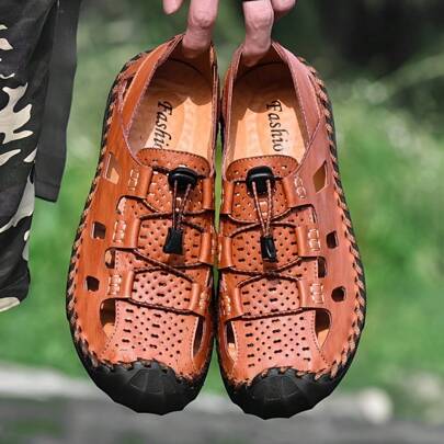Local Delivery-Round Toe, Split Cow Leather Upper, Faux Lining, Rubber Sole For Hiking  Outdoor Activities, Breathable Beach Footwear,Men's Fashion S