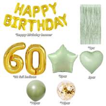 50th 60th Birthday Party Decoration Set, Rose Gold & Sage Green Birthday Party Supplies