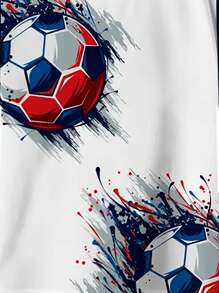 2pcs/Set Toddler/Little Boys' Casual 3D Football Print Loose Fit Round Neck T-Shirt And Shorts Outfit, Comfortable For Outdoor Sports & Running