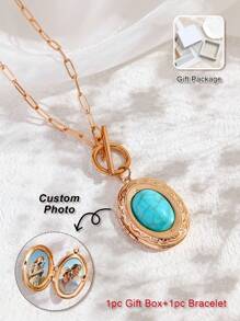 Custom Photo Necklace, Vintage Women Brass Pendant Necklace With Southeast Asian Style, Personalized With Family, Friends, Lover, Kid, Pet Photos, Birthday, Thanksgiving Gift For Mom, Meaningful Commemorative Necklace