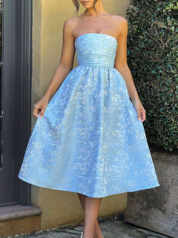 Look Polly Summer Women Dresses,Solid Color Jacquard Long Skirt Tube Top Dress,Wedding Women Dresses Fall Women Clothes, Back To School Clothes,Party Outfit Women Off-The-Shoulder Dress Prom Dress,Elegant Printed Skirt Floral Print Long Dress