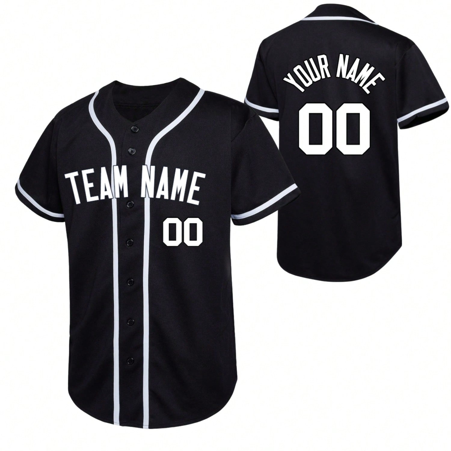 Maglie da baseball unisex personalizzate, maglie da baseball stampate personalizzate, divise da partita e allenamento, streetwear sportivo retrò nero