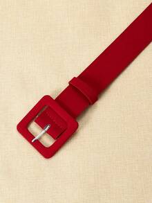 1pc Red PU Leather Buckle Belt For Women, Bohemian Style, Fashionable For Daily Wear Summer, School Fall, Autumn, Halloween - Red - View 2