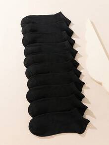 10 Pairs Plain Short Socks For Men & Women, Versatile Simple Design, Casual Comfortable Ankle Socks For Spring/Summer - Black - View 2