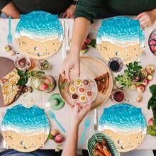 10 Stücke Ozean-Muschel Party Pappteller Sommer Geschirr Einweg Dinner Teller Papierbecher Papiertaschentücher Serviette, geeignet für Ferien Party Dinner Teller See Welle Hochzeit Geburtstag Party Hochzeit Zuhause Büroparty, exquisites Handwerk, modisch passend für Picknick