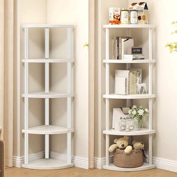 5/ 6 Tier Corner Shelf,  Corner Bookshelf Small Bookcase Modern Corner Shelving Unit Storage Rack For Living Room, Home Office, Kitchen, Small Space