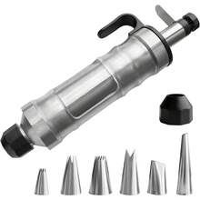 Set de pistola para decorar con glaseado, kit de decoración de pasteles de acero inoxidable, herramienta para entubar betún, 6 boquillas para entubado de glaseado, suministros para rellenar magdalenas - 1 - Ver 1