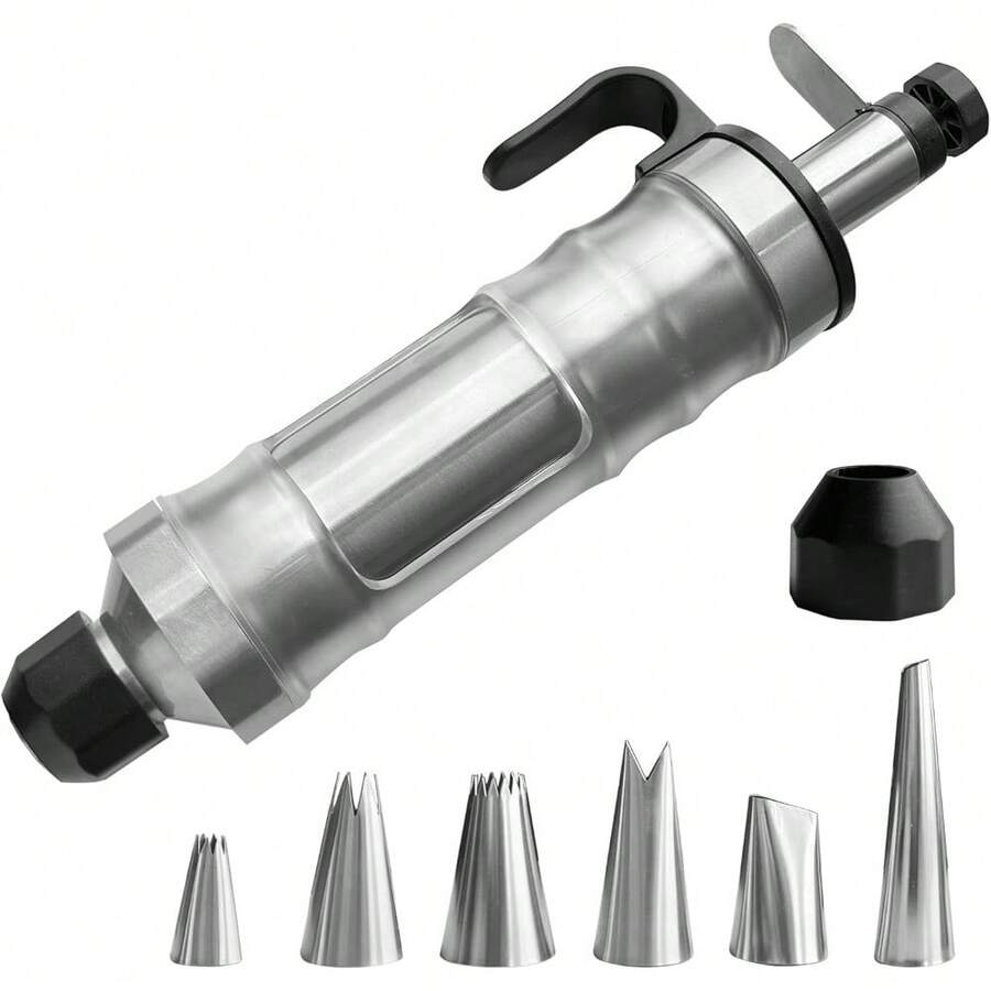 Set de pistola para decorar con glaseado, kit de decoración de pasteles de acero inoxidable, herramienta para entubar betún, 6 boquillas para entubado de glaseado, suministros para rellenar magdalenas - 1 - Ver 1