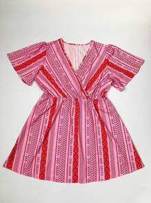 Women's Plus - Size Summer Patterned Dress, V - Neck Puff Sleeve, Ideal Vacation Outfits Women, Flowy Dress Summer For Beach & Casual, Must - Have Summer Clothes With Unique Design
