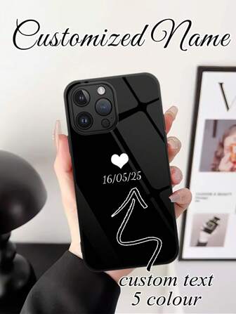 1 st. anpassat stötsäkert telefonskal med datum- och hjärtdesign, kompatibelt med 16 Pro Max/16 Pro/16 Plus, 17 Pro Max/17 Pro/17 Air