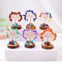 1PC Mini Natural Gemstone Chakra Lucky Tree With Wood Base | Home Office Desk Living Room Crystal Decor
