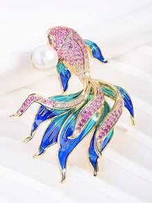 1 pieza Distintivo/broche únicamente de diseño de animal en aleación de zinc de alta gama y unisex para suéter o chaqueta, con forma de pez dorado para mochila escolar
