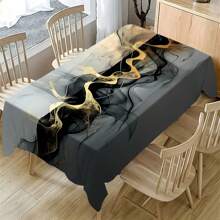 1 pieza Mantel de poliéster, diseño de patrón de pintura de nubes fluidas en color negro y dorado, mantel gris - perfecto para el hogar, la cocina, el restaurante, la fiesta, el festival, el regalo, la boda, la decoración de interiores y exteriores