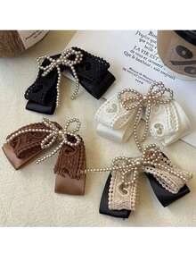 1 件优雅时尚珍珠流苏蝴蝶结发夹，女士高端侧刘海夹发夹，适合日常佩戴 - 彩色 - 查看 7