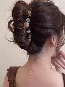 1 件韩国优雅珍珠发夹，简约复古风格，适合女士和女孩日常穿搭和拍照（注意：珍珠可能会脱落，如果您喜欢高品质商品请谨慎购买）秋冬发夹发饰女士度假装女士 - 咖色 - 查看 1
