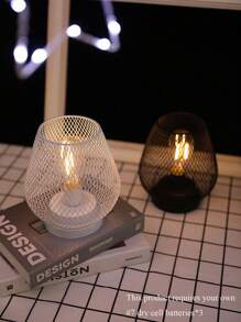 1PC Metal (Iron) Cage Table Lamp, Battery Powered (Batteries Not Included), LED Edison Style Bulb For Bedroom, Home, Wedding, Party, Patio, Indoor, Outdoor, Valentine's Day Ambiance Decoration Table Lamp, Novelty Night Lights