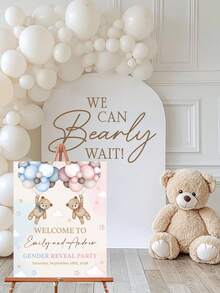 Customizable Teddy Bear Gender Reveal Welcome Sign, Pink And Blue Baby Bear Party Poster, He/She Yard Sign, Unisex Party Porch Sign, Editable, Frameless Canvas Only, Birthday Gift - Multicolor - View 7