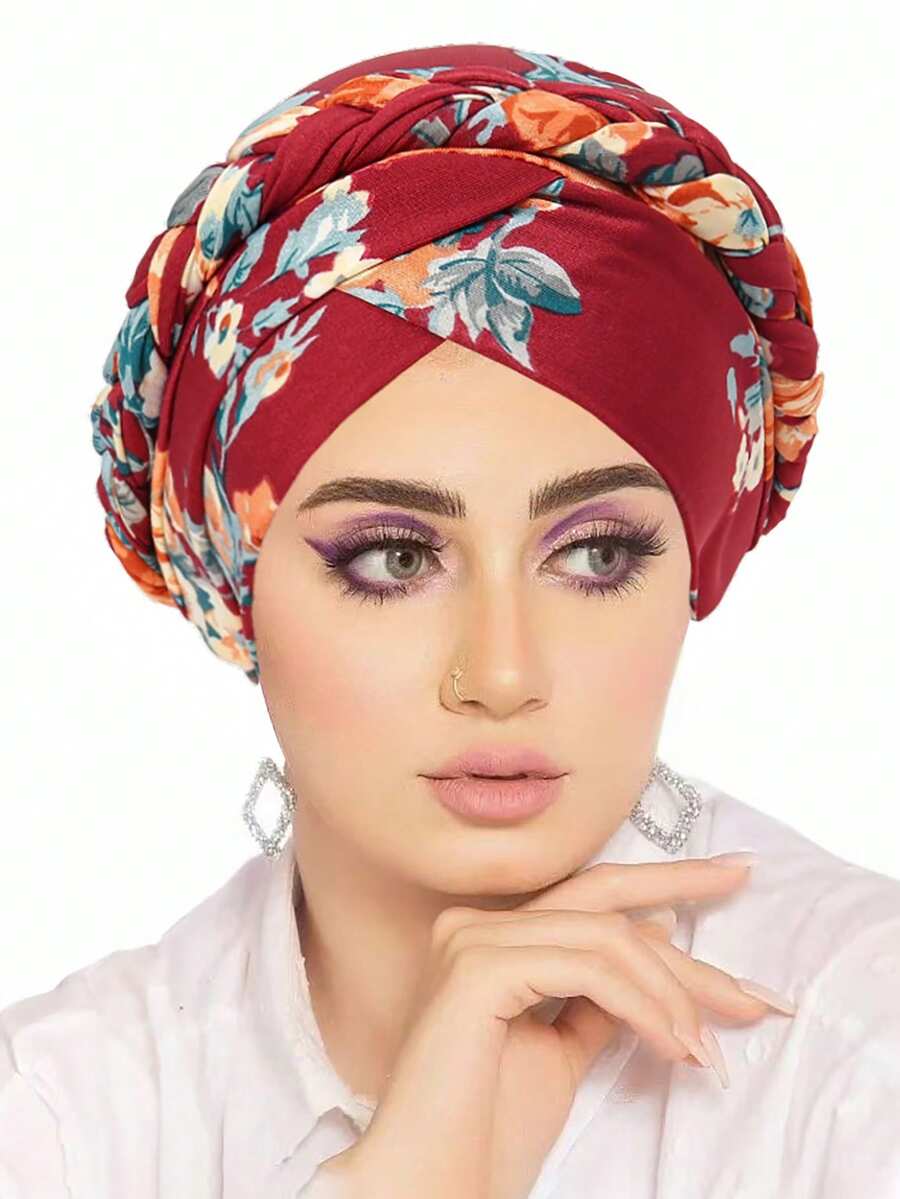 1pc Floral Printed Head Scarf/Bandana Cap, Versatile Chemo Hat Head Wrap For Women Daily Wear Turban For Dress, Beach, Holiday, Accessories, Travel Essential - A - View 1