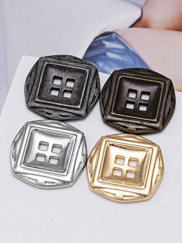 10pcs/Pack Elegant Metal Classic 4-Eyes Button, Round & Square Design, Exquisite Snap Button For Coat, Shirt, Sweater, Suit, Jacket, Versatile Decorative Accessory For Scarf, Shoes, Bag, Jewelry DIY