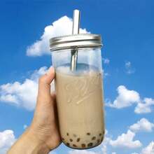 1pc Large Capacity Glass Boba Tea Cup With Lid And Stainless Steel Wide Straw,Suitable For Students To Drink Cold Beverages, Juices, Refreshing And Portable, Perfect Summer Drink Cup!