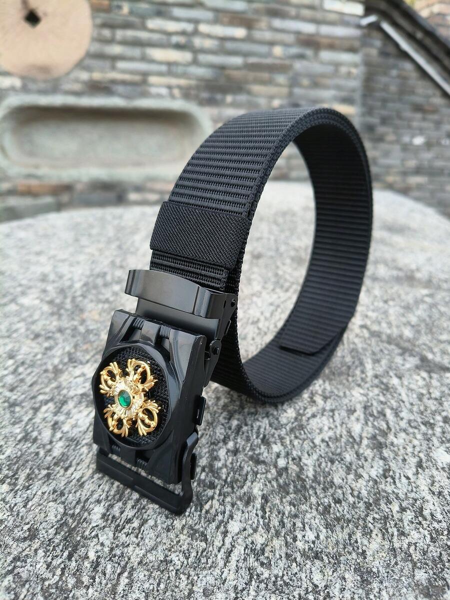 Men Watch Design Buckle Tape Belt Street Fall, Autumn, Halloween Autumn-Winter Accessories,Suitable For Teens, Youth,Men,Casual, Outdoor, Athletic, Vacation, Graduation Gifts, Birthday, Daily Wear - Black - View 1