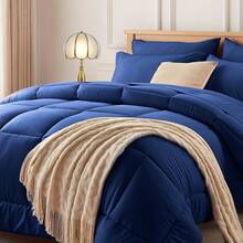 Newspin Queen Bed In A Bag 8 Pieces Comforter Set, Black All Season Bed Set, Queen Bedding Sets With Comforter And Sheets, Pillow Shams, Flat Sheet, Fitted Sheet, Pillowcases And Bed Skirt - 藍色 - 方形 - 查看 1