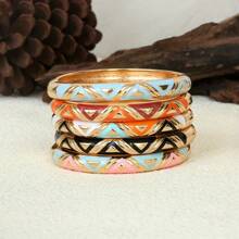 1pc Enamel Bangle Bracelet, Geometric Pattern Springy Open-Close Design, Classic Fashion Bracelet, Colorful, Mother's Day/Graduation Gift