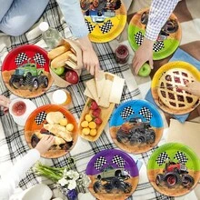 30 件越野赛车主题一次性纸盘，7 英寸越野怪物卡车盘，适合生日派对、赛车主题活动、节日、日常餐饮 - 彩色 - 查看 8