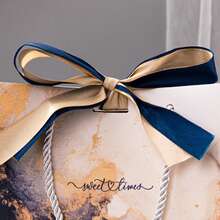 1 件海军蓝大理石纹礼品袋，适合情人礼物、生日礼物、购物袋、化妆品收纳袋、服装袋、开斋节礼品袋 - 1pcs - 查看 4