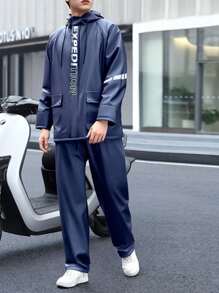 1pc Men's Waterproof Motorcycle Raincoat And Pants Set - Hooded PVC Material, Sport Style, Hand Washable, Letter Printed Raincoat Rain Pants Set Wholesale Women's Takeaway Reflective Waterproof Labor Insurance Split Riding Raincoat Electric Car Raincoat