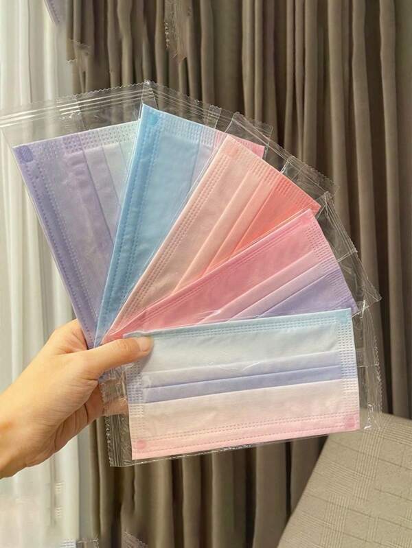 1/10/50 Piezas de Mascarillas con Estampado de Arcoíris Degradado de Colores Aleatorios, para Adultos. Colores Suaves Coreanos, Telas Suaves y Brillantes, Cada Pieza es Única. Mascarillas Desechables a la Moda y Lindas, Hermosas y Generosas, Empaquetadas Individualmente. Suministros de Equipamiento para Catering
