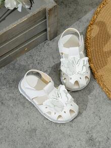 Toddler Girls Sweet Cute Sandals With Floral Decor, Suitable For Summer Indoor And Outdoor Wear - White - View 6