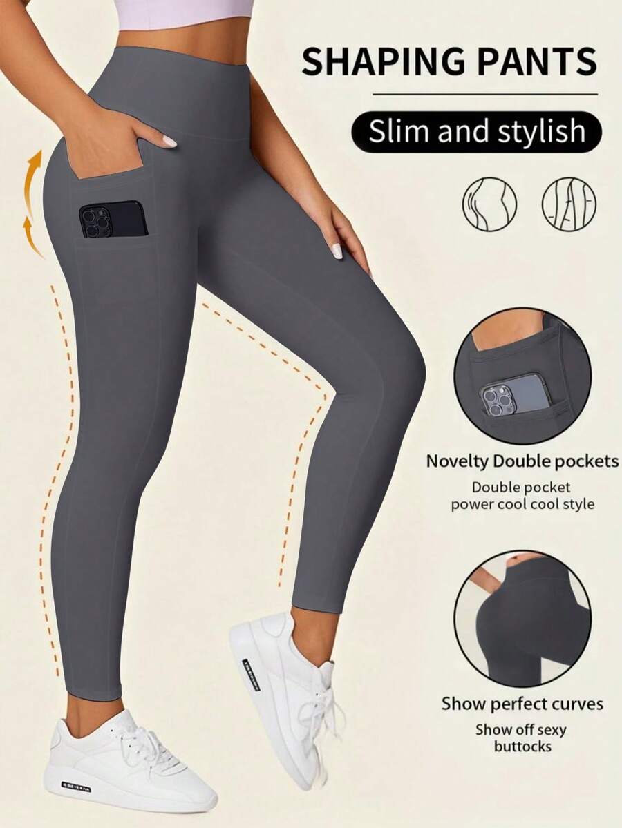 Lynfun Women's Summer High-Waisted Yoga Leggings With Phone Pocket - Stretchy Workout Pants For Joggers, Outdoor, Gym & Spring​ Daily Wear Sports - Dark Grey - View 1