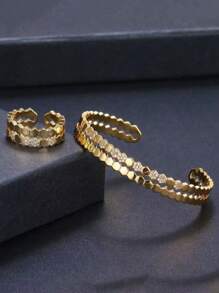 Bracelet & Ring Set, Fashion Honeycomb Women Ring & Bracelet Set, Suitable For Daily Wear And Festival Gift