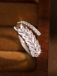 1pc Fantasy Leaf Cubic Zirconia Women Wedding Rings 6 Colors Choice CZ Openable Engagement Ring For For Banquet, Prom, Party Jewelry Gift