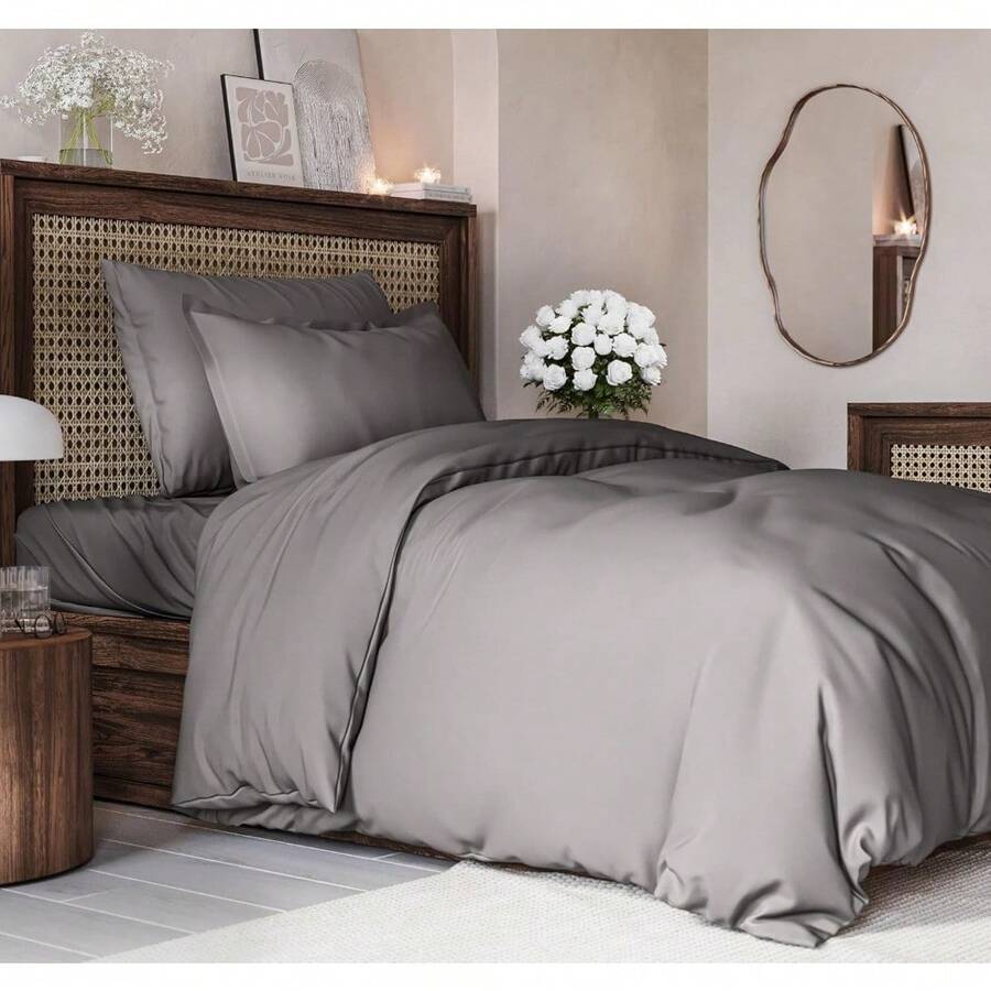 Cover Queen Size Set - Extra Soft Queen Size Duvet Cover 90 X 90 With 2 Pillow Shams - Hotel Luxury Easy Care And Fade Free W/ Zipper Closures & Ties - Breathable Bedding Set (Light Sage Green) - 09 - 木炭(無棉被) - 查看 1