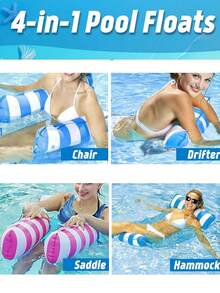 1pc Inflatable Striped Mesh Water Hammock Lounge Mat, Foldable Water Leisure Cushion For Outdoor Water Activity, Pool Party And Ultimate Relaxation - Multicolor - View 5