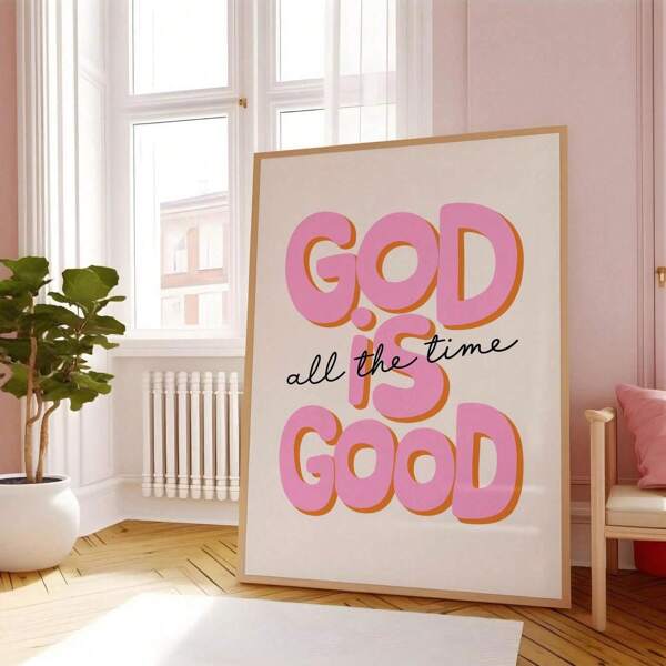 1pc God Is Good All The Time Quote Wall Art Picture Retro Christian Typography Canvas Prints Paintings Jesus Poster Bible Art Decor For Bedroom, Living Room, Or Office No Framed